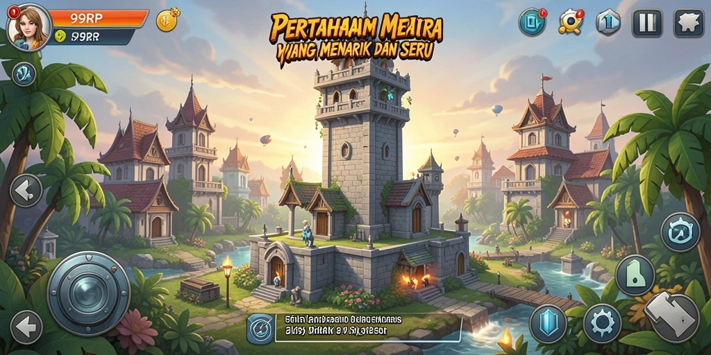 Tangkapan layar gameplay 99RP yang menampilkan pertahanan menara yang strategis.