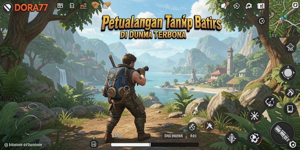 Tangkapan layar gameplay DORA77 yang menggambarkan petualangan di dunia terbuka.