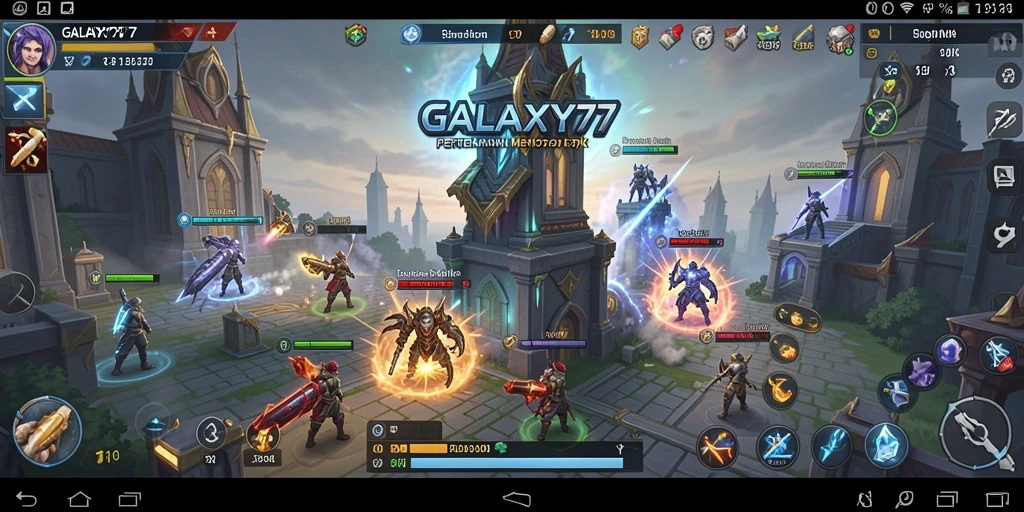 Tampilan gameplay epik di GALAXY77 dengan menara bertahan.