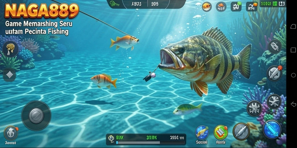 Screenshot NAGA889 menampilkan aksi seru memancing di alam yang indah.