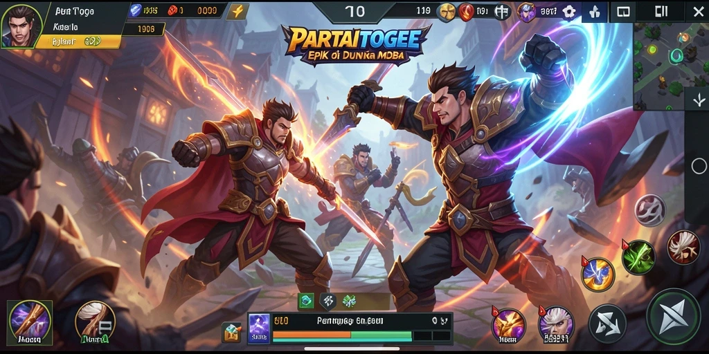 Screenshot utama PARTAITOGEL menunjukkan pertarungan seru antar hero MOBA.