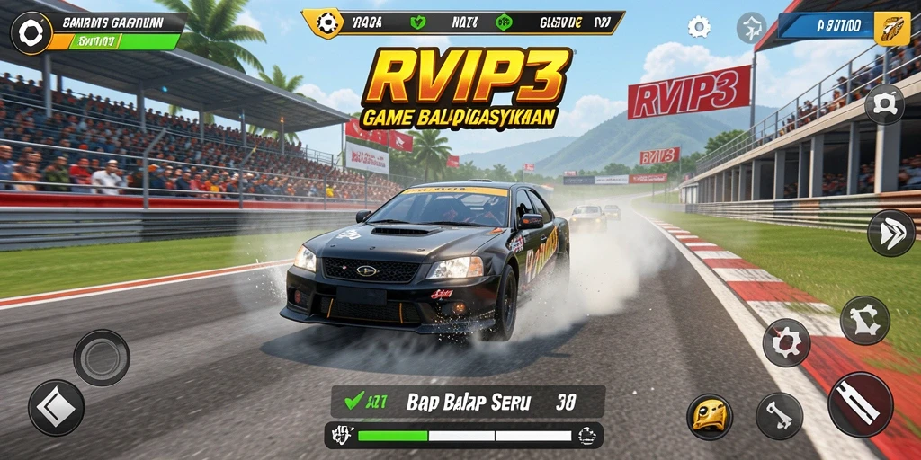 Screenshot menunjukkan aksi balap mendebarkan di RVIP3.