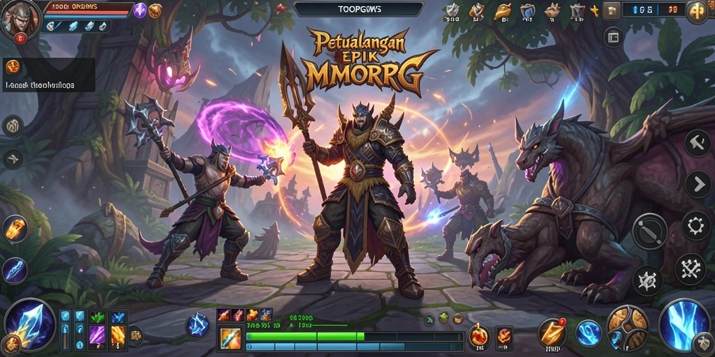 Screenshot menunjukkan pertempuran seru dalam TOOPGWS dengan pemain yang berdampingan.
